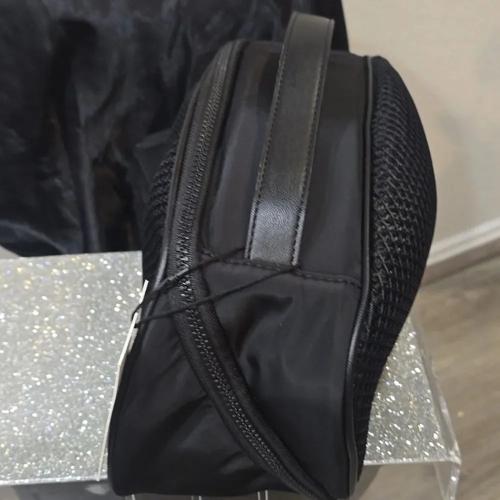 Steve Madden Logo Zip Around Mesh Soft Traincase-‎ Black